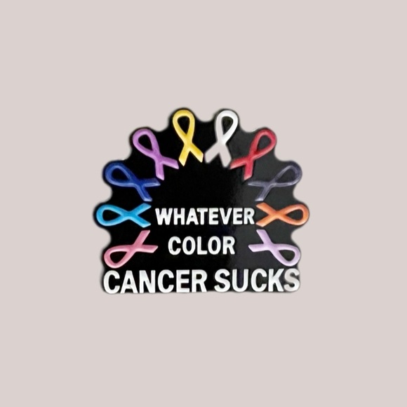 “Whatever Color Cancer Sucks” Awareness Ribbon Enamel Pin - Picture 1 of 2
